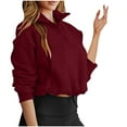 thumbnail image 6 of Herrnalise Jackets For Women New Standing Neck Half Zipper Bottom Drawstring Casual Plush Sweater Shackets For Women 2024 fall Wine,XL, 6 of 6