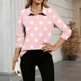 thumbnail image 2 of FRSASU 3/4 Sleeve Tops for Women Fashion Star Graphic Lapel Blouses Lightweight Comfy Pullover Tops Pink, 2 of 5