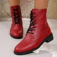 thumbnail image 4 of Xfvqtps Womens Casual Boots Fall Winter Leather Ankle Booties Chunky Heel Comfortable Lace up Shoes for Outdoor Versatile Fashion Shoes Red, 4 of 9