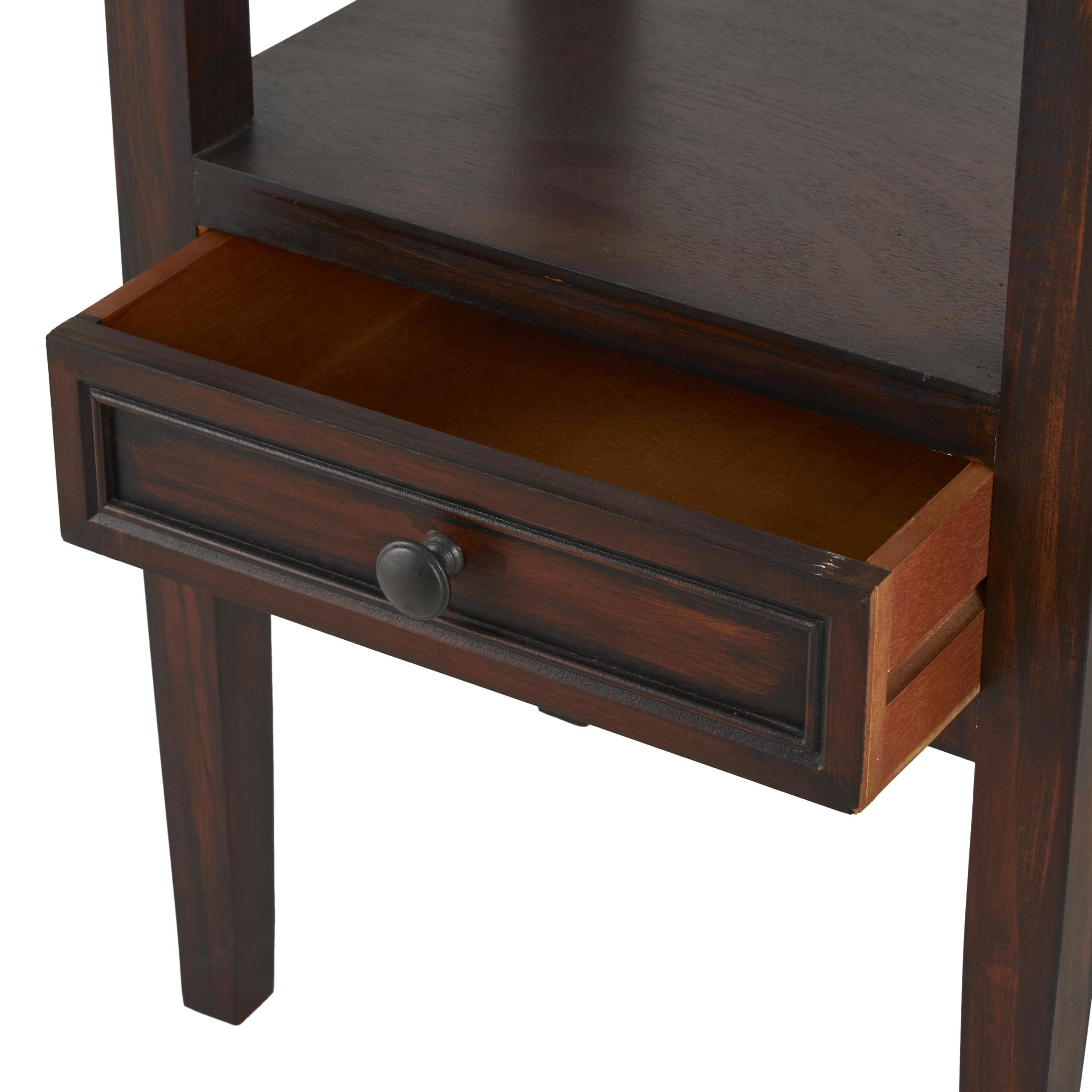 DecMode 16" x 29" Brown Wood Square 2 Drawer and 1 Shelf Accent Table, 1-Piece