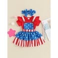 thumbnail image 5 of Hirigin 4th of July Baby Girl Outfits 0 3 6 12 18 24 Months Ruffle Sleeve Romper Star Stripe Suspender Skirt Overalls Dress, 5 of 8