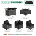thumbnail image 2 of LazySunsets 7 Piece Outdoor Patio Wicker Conversation Set, Gray Rattan Sofa with Black Cushions, Coffee Table & Fire Pit Table, 2 of 7