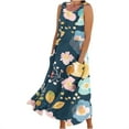 thumbnail image 2 of UPPADA Women's Summer Floral Linen Dress Sleeveless Casual Loose Tank Midi Dress Boho Beach Sundress Round Neck Linen Long Swing Tank Dress with Pockets Navy,XL, 2 of 5