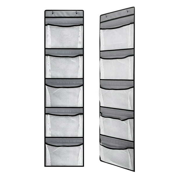Organizador de Ropa Interior con 5 Bolsillos, Gran Bolsa Colgante de No Tejido, Gris con Red Blanca y Bordes Negros (Doble)