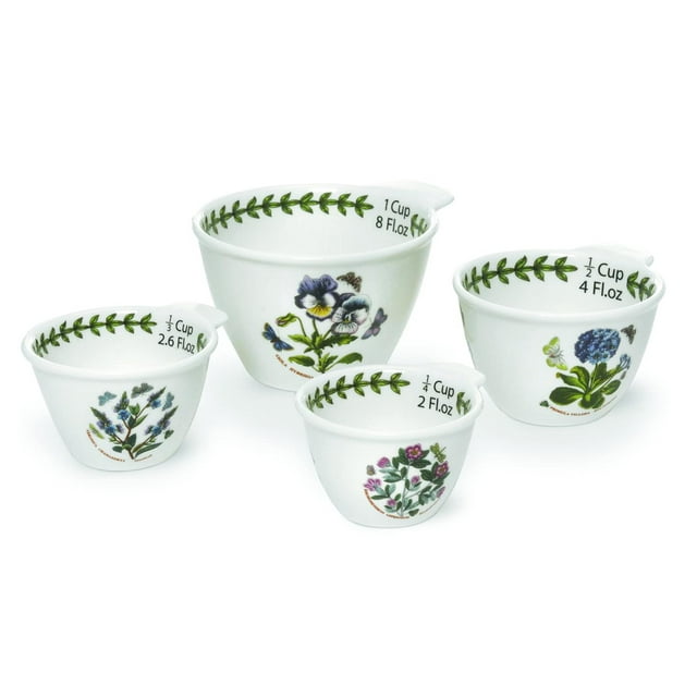 Tazas Medidoras Del Jardín Botánico Portmeirion - Juego De 4 | 1 ? Taza | Motivos Florales Variados | Esmalte Resistente A Astillas | Porcelana Fina | Apto Para Lavavajillas Y Microondas.