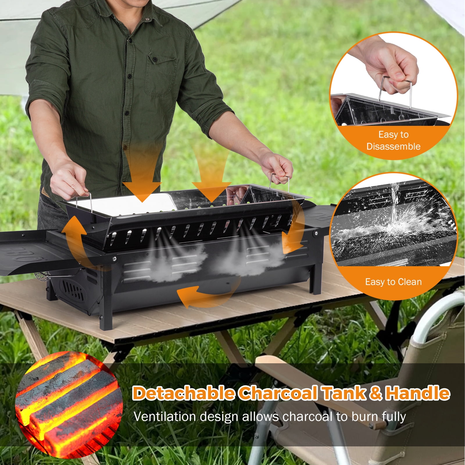 BEAMNOVA Portable Charcoal Grills for Outdoor BBQ, Foldable Barbecue Grills with Carry Bag, for Home Camping Picnics Backyard Grilling, Black