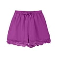 thumbnail image 4 of Fesfesfes Girls Linen Lace Splicing Shorts with Drawstring,Medium and Large Size Fashionable Loose Fits Summer Shorts(Purple#2,13 Years), 4 of 9