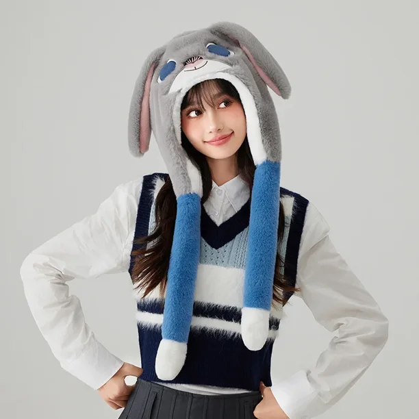Gorro de conejo periférico de animación Disney Zootopia Judy, cálido y resistente al viento, con orejas de dibujos animados lindas y creativas, gorro en movimiento, regalo