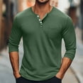 thumbnail image 2 of Timoontee Men's Henley Shirts Long Sleeve Quarter Button Pullover Tops Loose Lightweight Breathable Solid Pocket Casual Workout Blouses Green XL, 2 of 6