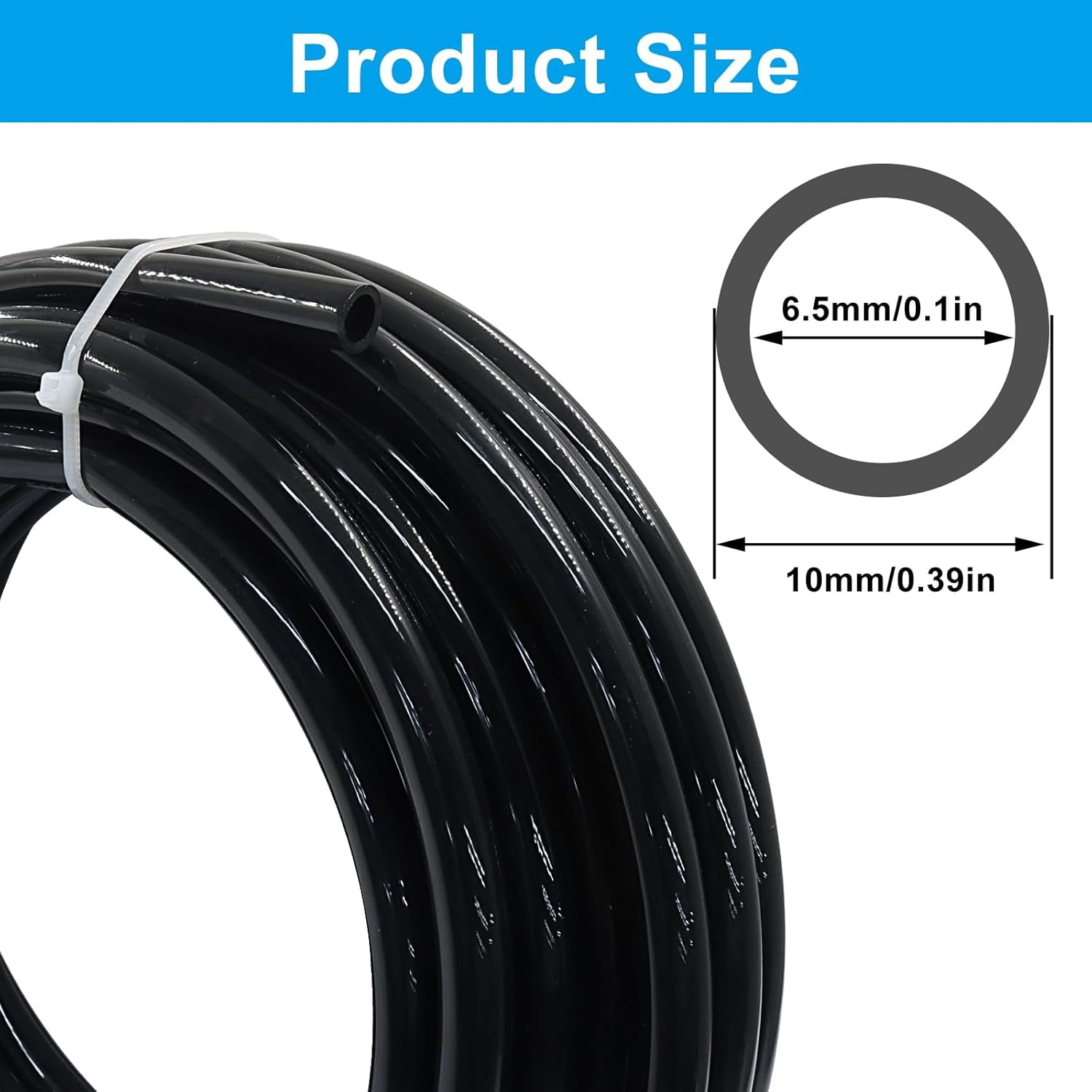 MKEUDQ-3/8" OD Pneumatic Tubing, Black PU Tube Air Hose Lightweight Pipe, Flexible Line for Water Fluid Transfer/Air Compressor Users 10Meter 32.8ft