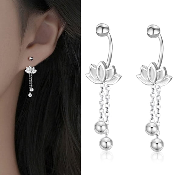 YYKihy Cute Cherry Flower Half Hoop Earrings For Women Cartilage 925 Sterling Silver Cubic Zirconia Chain Tassel Dangle Drop Earring Screw Back Ear Jacket Studs
