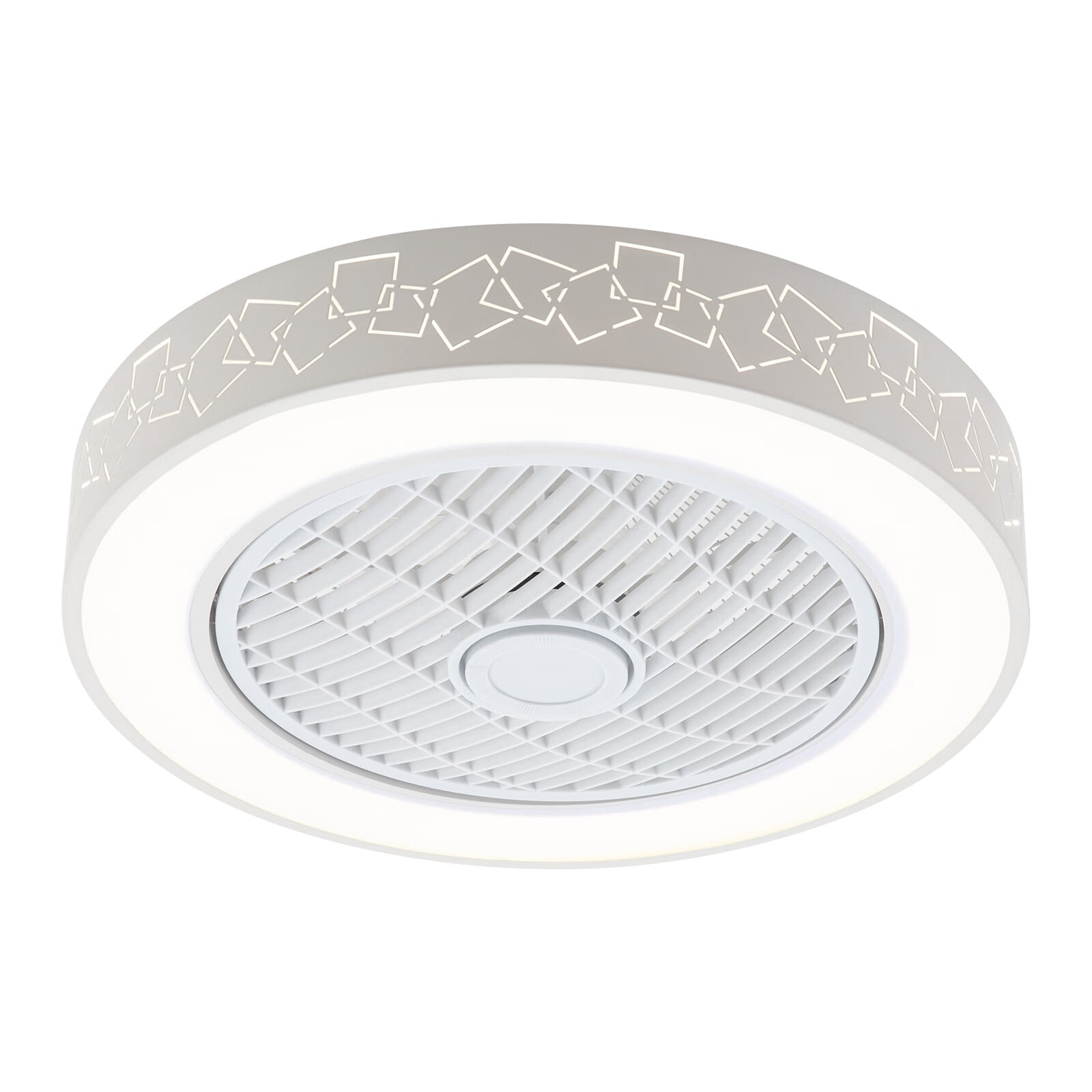 Dimmable LED Ceiling Fan Light Enclosed Round Pendant Fan Lamp w/Invisible Blades 3-Color 6-Speed Ceiling Fan Chandelier 110V