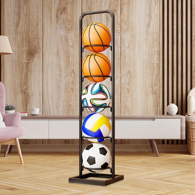 Almacenamiento de baloncesto de interior almacenamiento de pelota vertical para fútbol de voleibol Negro 5 nivel