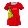 thumbnail image 2 of LINMOUA Grinch Women's Slope Collar Double Pocket Christmas Print Work Clothes, Basic Top Pullover, 2 of 5