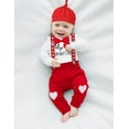thumbnail image 3 of Dearnow My First Valentines Day Baby Boy Outfit 3Pcs, Valentines Baby Rompers + Suspender Pants + Hat 3M-6M, 3 of 7