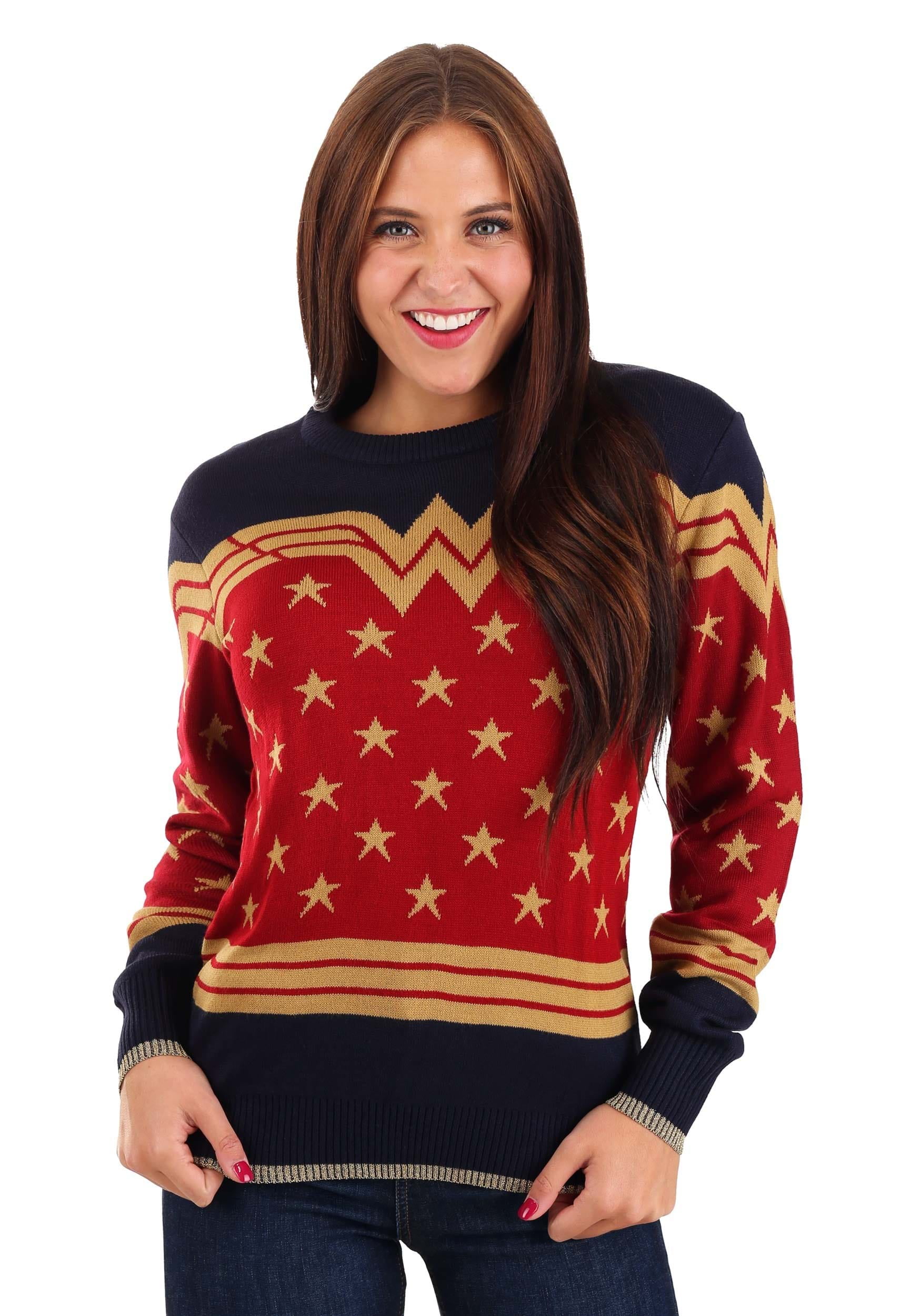 Adult Wonder Woman Dark Blue Ugly Christmas Sweater 