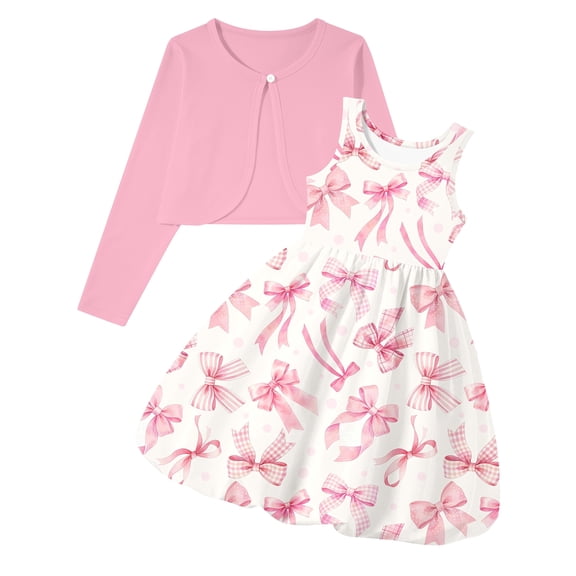 Lanbubble Girls 2 Piece Dress Set Sleeveless Bubble Dress with Cardigan & Side Pockets for Party Daily Wear Size 5-12Y