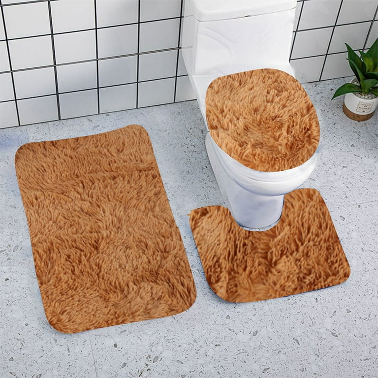 3 Piece Bathroom Rugs Set Microfiber Plush Bath Rug Non Slip Absorbent Bath  Mat