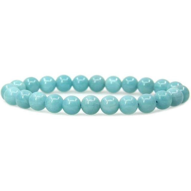 Bracelet Extensible Unisexe en Perles Rondes de 8 mm en Pierre Précieuse d'Amazonite Bleue Naturelle 7 Pouces