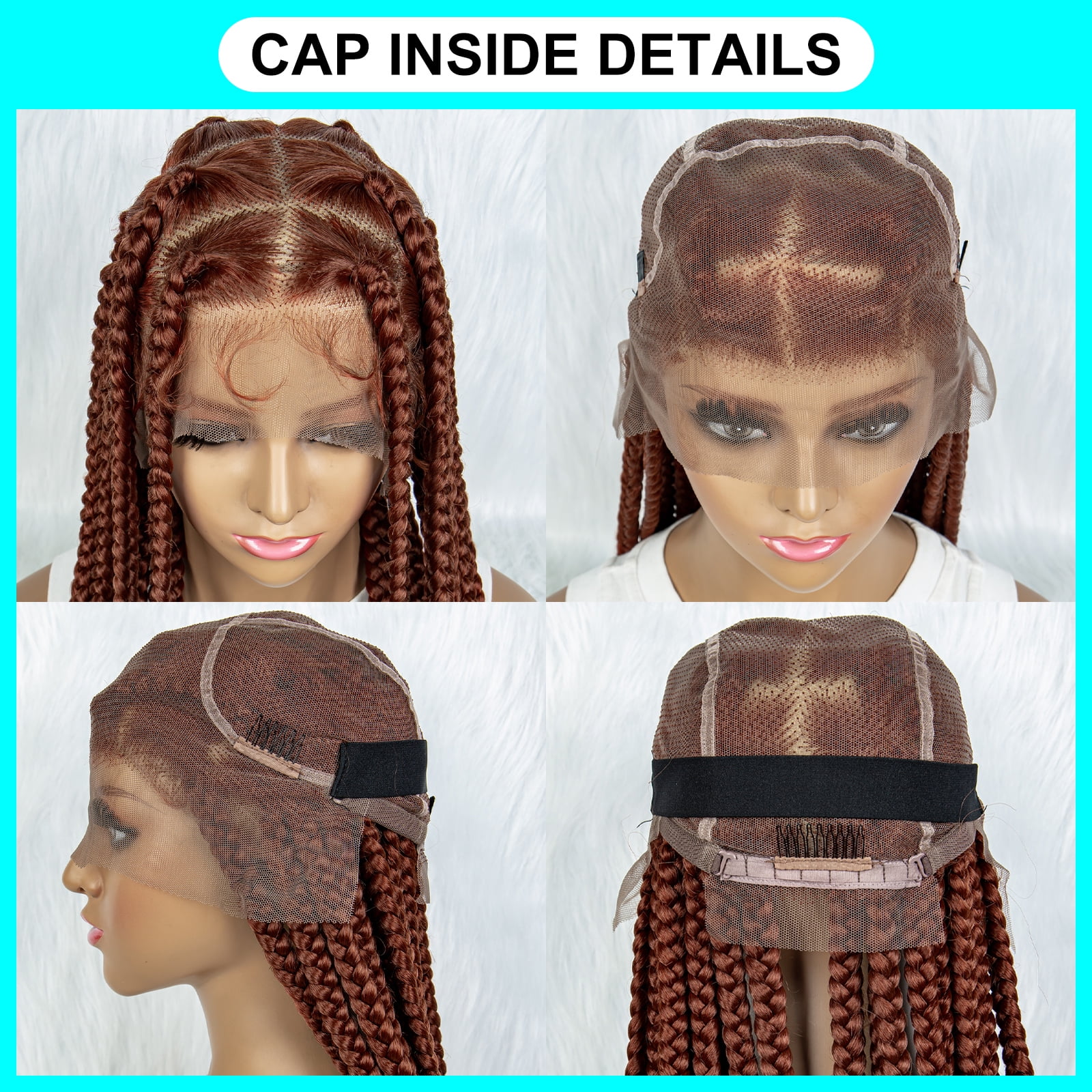 350# Color Braided Wigs for Black Women Transparent HD Full Lace Square Knotless Box Braided Wigs Twist Cornrow Braids Synthetic Lace Front Wigs with Baby Hair Handmade Faux Locs Wig 36 inches