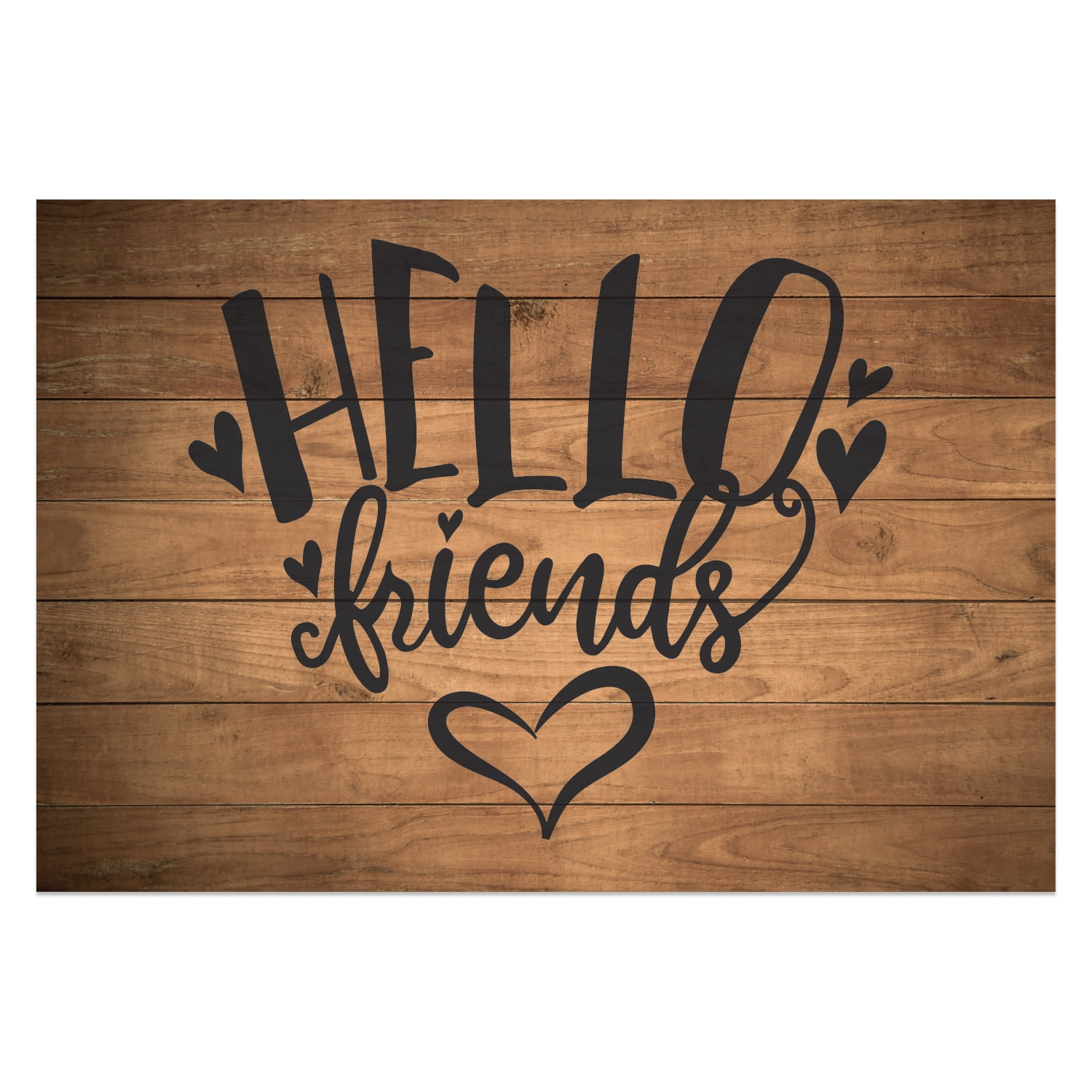 Personalized Planet 27x18 Hello Friends Doormat with Custom Family Name Printed on Brown Rectangular 1/8” Thick Non Slip Mat with Heart Design for Kitchen Hallway Deck or Porch