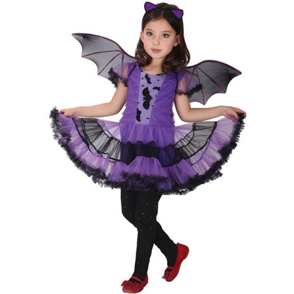 Toddler Kids Baby Girl Costume Dress+Hair Hoop+Bat Wing Outfit Halloween Clothes 
