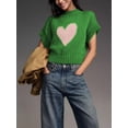 thumbnail image 3 of Women Cap Sleeve Sweater Tank Tops Cute Heart Mock Neck Sweater Vest Knit Cropped Pullover Top Valentine's Day Outfits, 3 of 5