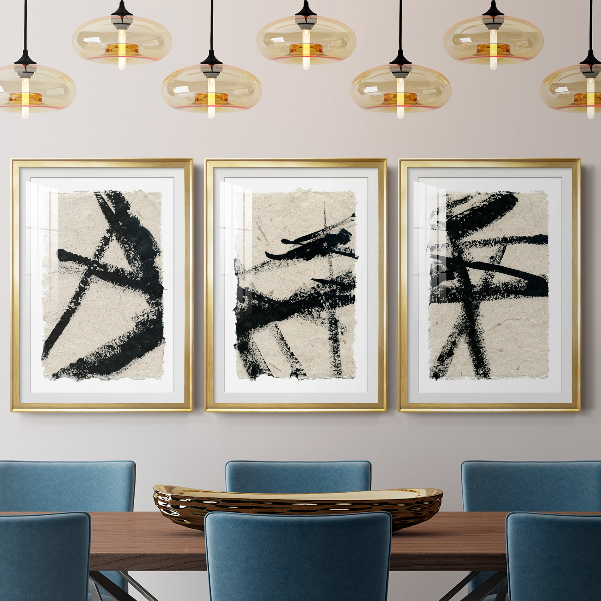 Lines Crossed I Premium Framed Prints Set of 3 - Ready to Hang - 26.5 x 36.5 Each - Gold Frame