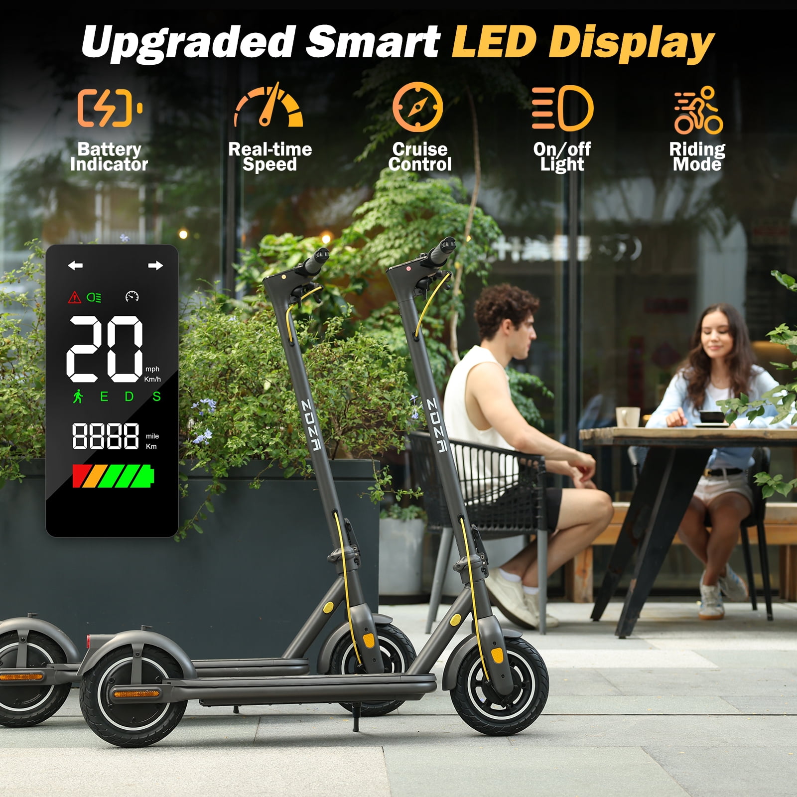 ZDZA 500W Electric Scooter, 20MPH 10"Tire Escooter with Turn Signal, Foldable Commuting Electric Scooter for Adults 10.4Ah, UL 2272