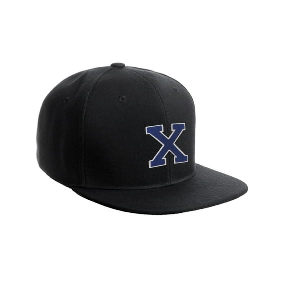 Classic Snapback Hat Custom A to Z Initial Raised Letters, Black Cap White Royal Letter Initial X