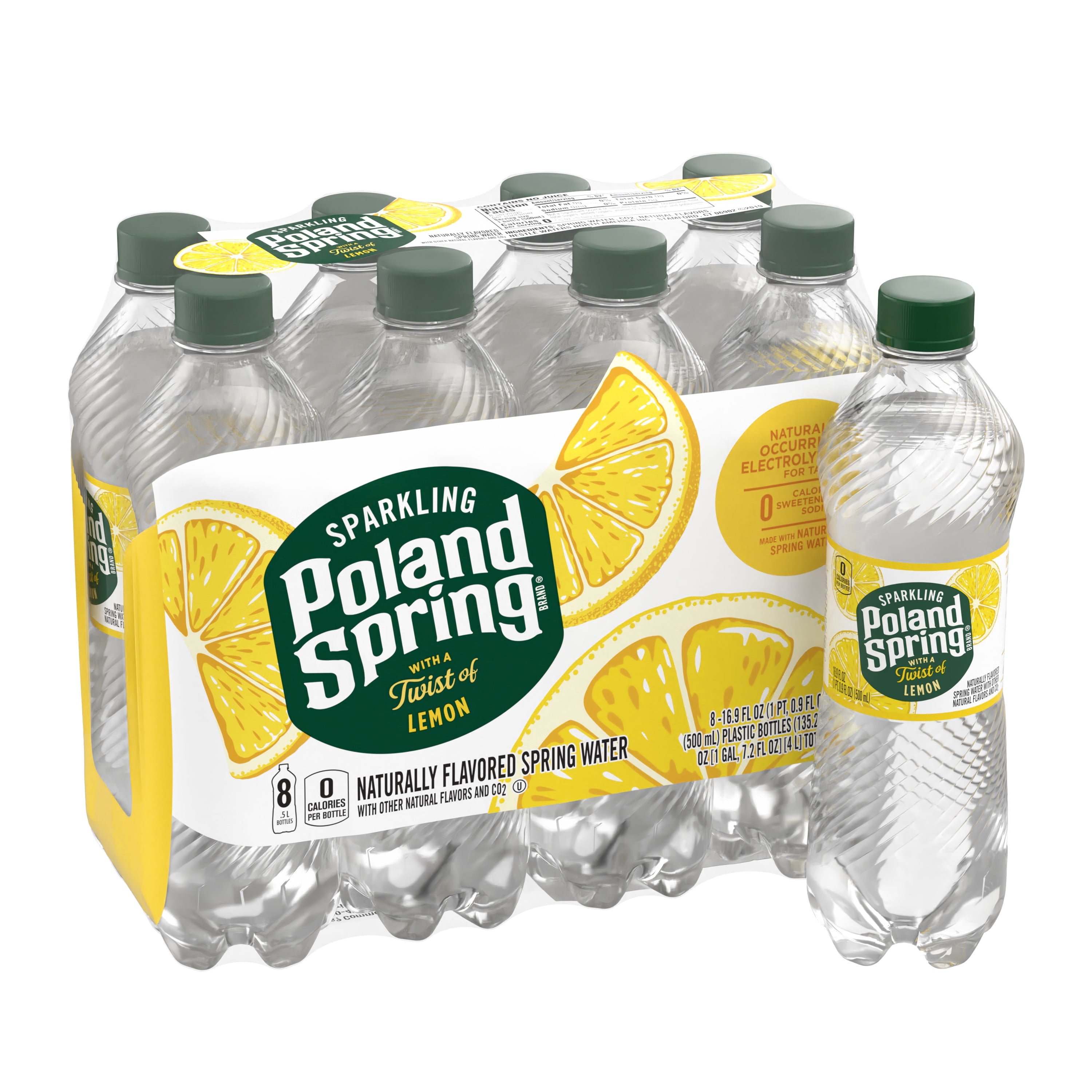 Poland Spring Sparkling Water, Lively Lemon, 16.9 oz. Bottles (8 Count