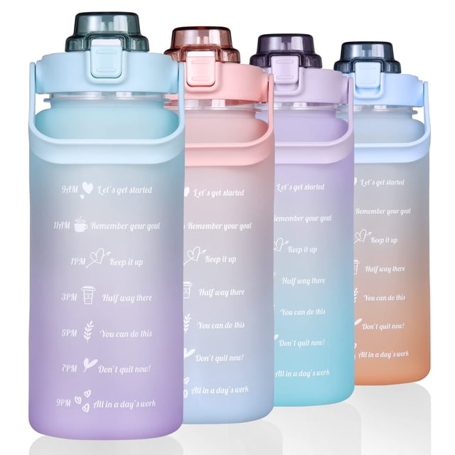 Botella de agua RYI Motivational de 1,9 L con pajita sin BPA, azul y morado
