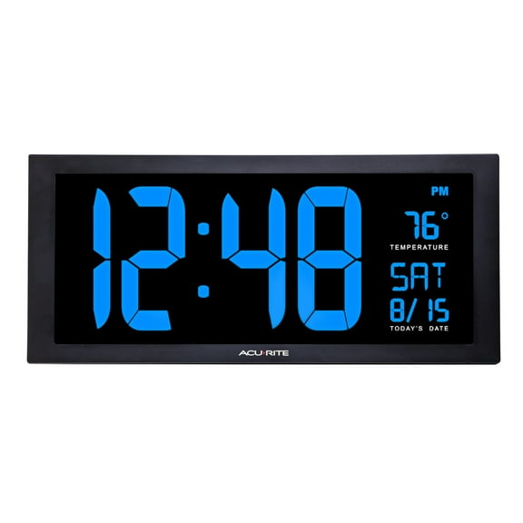 AcuRite 18" LED Digital Clock with Time, Date, Day of the Week, and Temperature, Blue (76100M)