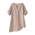 thumbnail image 3 of Junur Linen Shirts for Women V Neck Short Sleeve Cotton Tops Striped Linen Button Down Casual Dressy Shirt for Summer 2026, 3 of 7