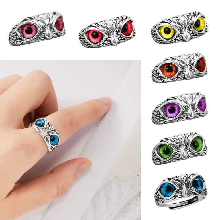 TIERPOP Cute Owl Eye Ring Resizable Ring Men Women Wedding