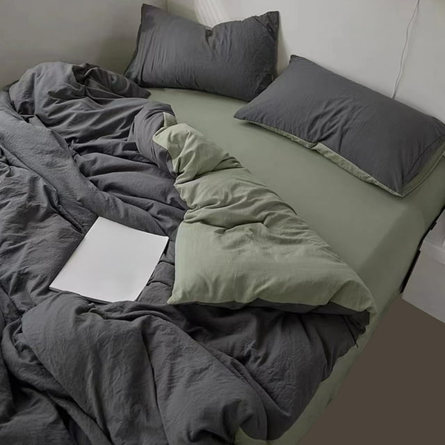 Aodebiao Ensemble de Literie 4 Pcs en Microfibre Lavée de Qualité Supérieure, Draps de Lit Respirants et Doux avec Housse de Couette, Conception Réversible pour Dortoir et Étudiants Universitaires, Entretien Facile Résistant aux Plis