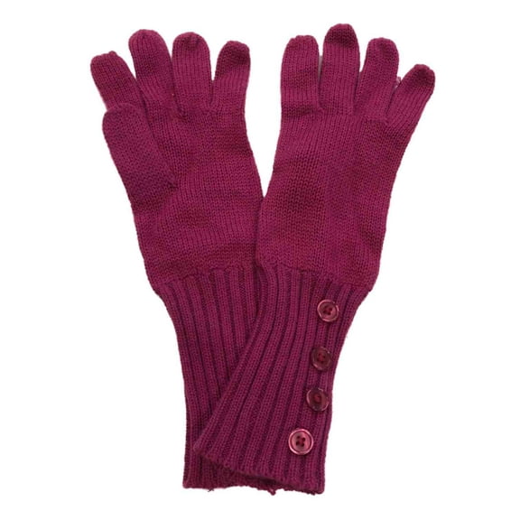 Womens Long Fuchsia Pink Button Trimmed Knit Gloves