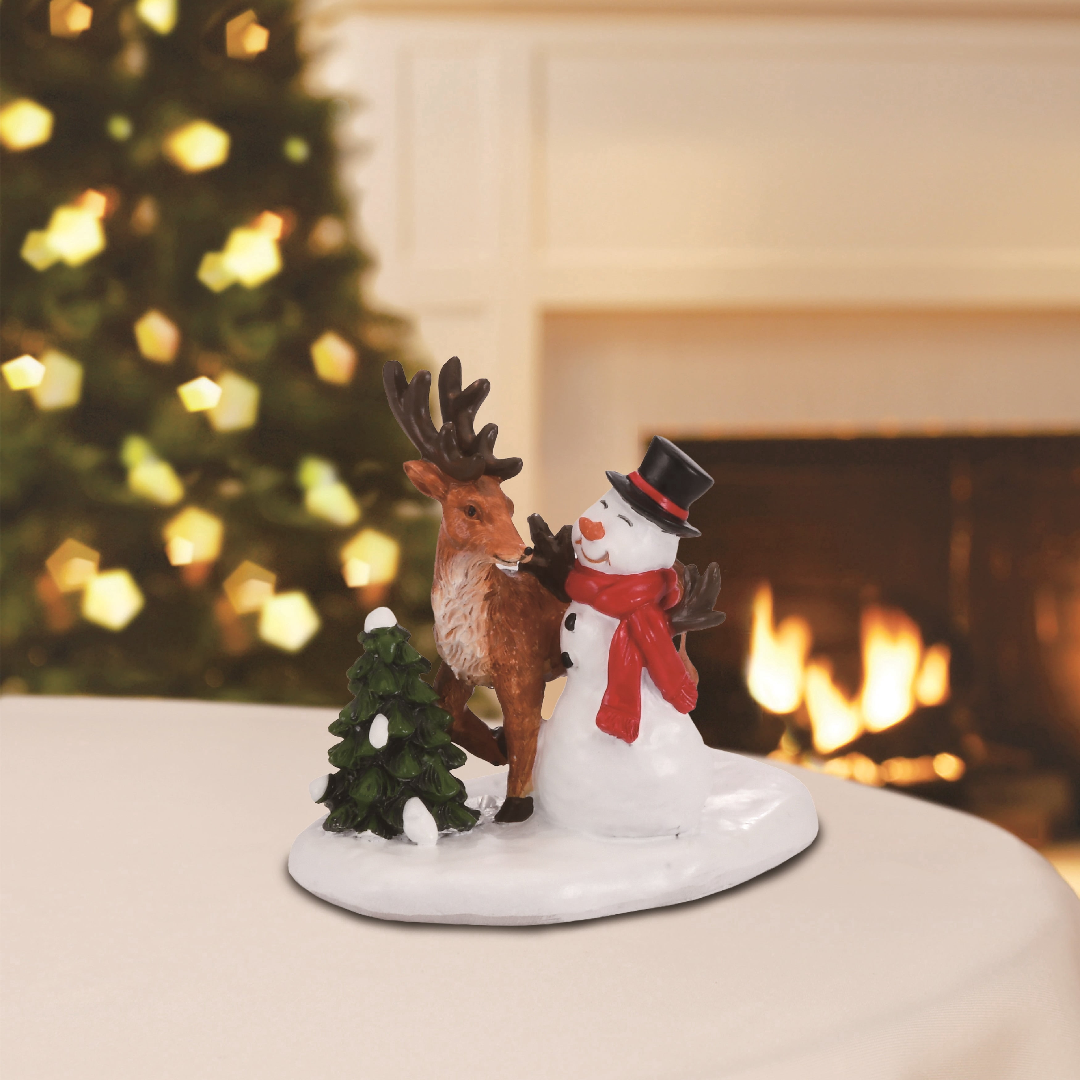 Oh Deer, It's Snowy Christmas Village Decorative Figurine, Multicolor, 4", by Holiday Time