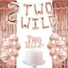 Two Wild 2nd Birthday Party Decoration, Rose Gold Two Wild Cake Topper Wild Two Balloons Boho Tribal Jungle Safari Too Cute Themed Girl 2nd Birthday Party Supplies Decorations