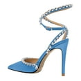 thumbnail image 2 of FSJ Women Sexy Pointed Closed Toe Pumps Sparkling Rhinestone Lace Up Sandals Stiletto High Heels Slingback Wedding Bridal Dress Shoes Size 6.5 Blue, 2 of 4