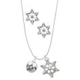 thumbnail image 1 of Delight Jewelry Silvertone Good Luck Disc with Cutout Four Leaf Clover Silver tone Snowflake Charm Necklace and Stud Earrings, 1 of 4