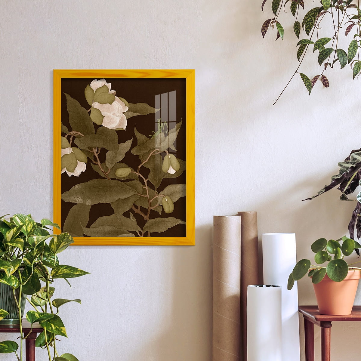 Asian Brocade I - Framed Print w/glass - Sunflower Yellow