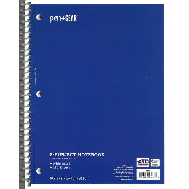 Pen Gear 5 Subject Spiral Notebook Wide Ruled Blue 180 Sheets Walmart Com Walmart Com Pen Gear 5 Subject Spiral Notebook Wide Ruled Blue 180 Sheets Walmart Com Walmart Com