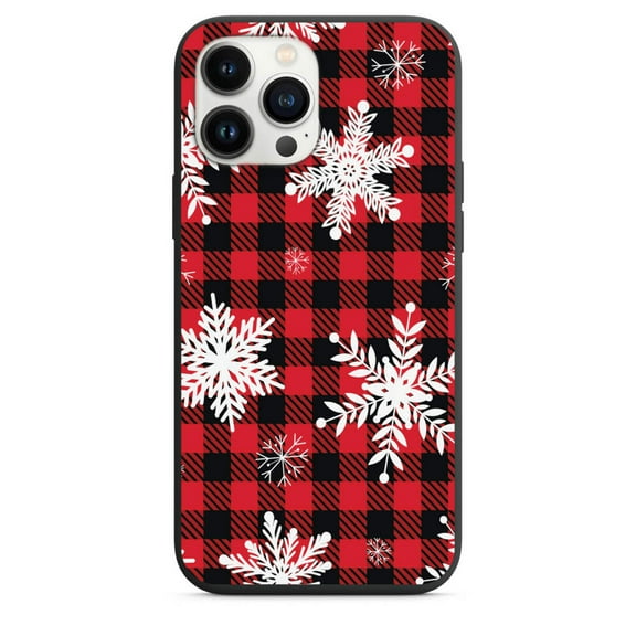 Snowflakes on Red and Black Plaid Design Phone Case for iPhone 7 8 X XS XR SE 11 12 13 14 Pro Max Mini Note s10 s10plus s20 s21 20plus