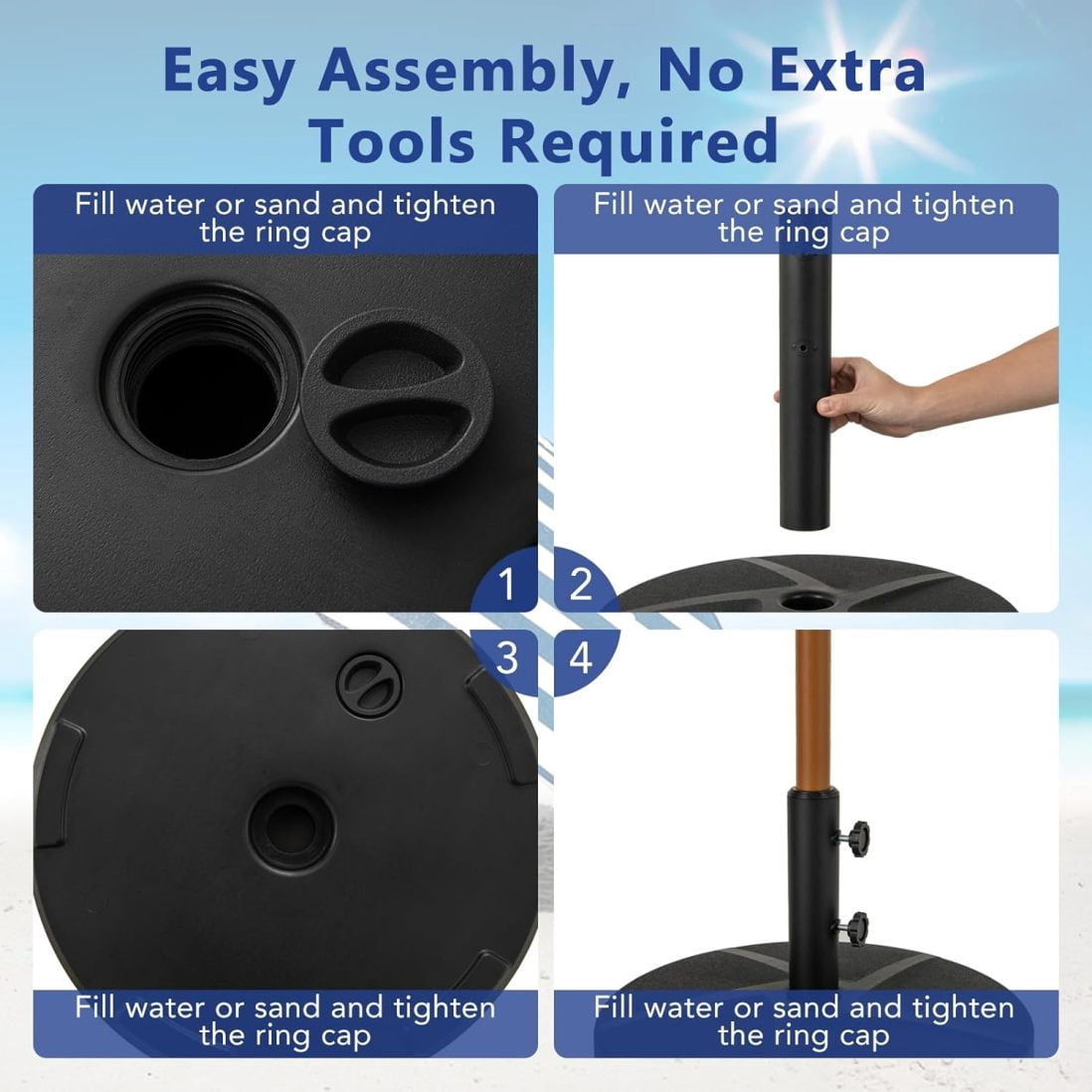 WJSP Patio Umbrella Base, 88LBS Capacity Water & Sand Fillable Market Table Umbrella Stand Fit 1.89"/1.5"/1.42" Umbrella Poles w/ 2 Adjustable Knobs, Weighted Base for Poolside Garden Deck Lawn