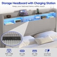 thumbnail image 3 of ANPOO Queen Bed Frame with LED Lights, Charging Station & Storage Headboard, 55in Tall Corduroy Upholstered Platform Bed, No Box Spring Needed, 3 of 9