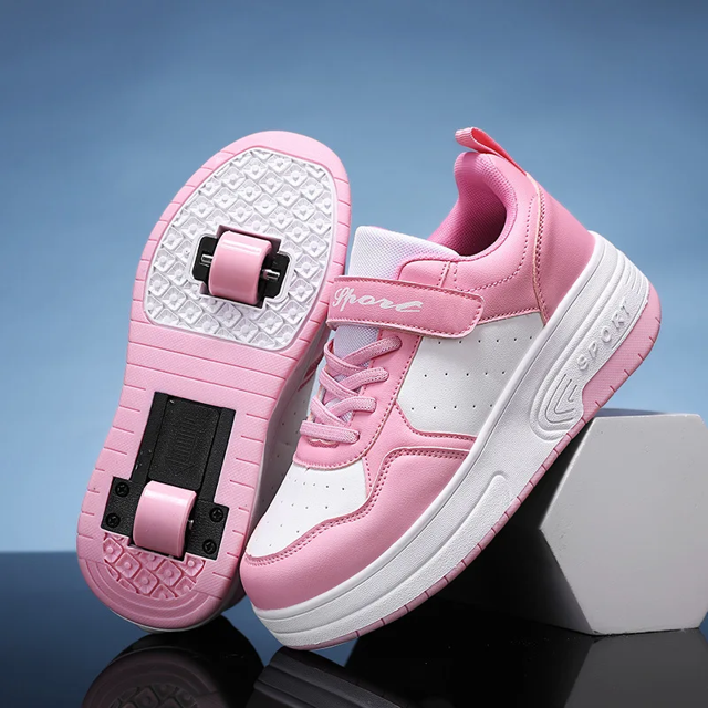 Patines mágicos de doble rueda, zapatos de patinaje sobre ruedas sin cordones, novedad de primavera y otoño, zapatos deportivos de superficie de cuero para mujeres y niños 2024