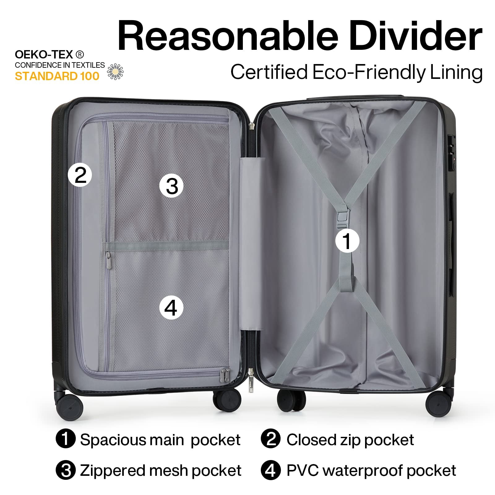 Hanke 20 Inch Carry On Luggage Airline Approved Hard Shell Suitcases with Wheels & Front Pocket TSA Luggage Lighiweight Carry On Suitcase for Travel Rolling Luggage(Grayish white)