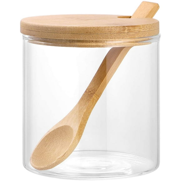 Clear Glass Sugar Bowl with Lid Serving Spoon Salt Pot Pepper Storage Jar Seasoning Pot