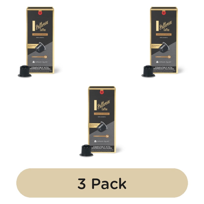 Vittoria Espresso Mountain Grown Aluminium Nespresso Compatible Capsules, 10 pods per pack, British Import (Pack of 3)
